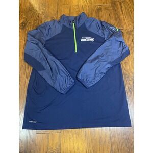 Nike Seattle Seahawks Pullover Mens Large Blue 1/4 Zip NFL On Field Dri-FIT